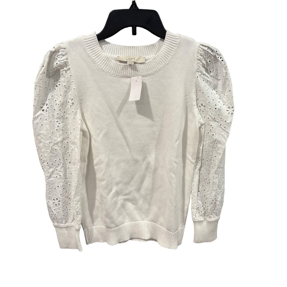 NWT Coquette Cottagecore Eyelet Puff Sleeve Knit Sweater White Pullover XS Fairy